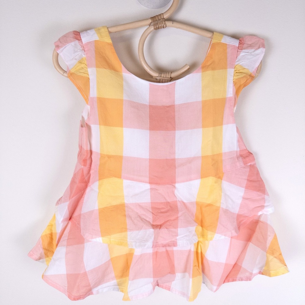 Janie and Jack Gingham Tiered Top Kids 4 Pink Yellow Orange Flutter Sleeve